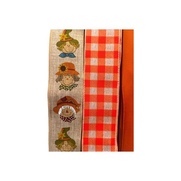 Fall Scarecrow Wreath Making Kit | Hello Fall Sign Leaves & Coordinating Ribbons - Picture 6 of 7